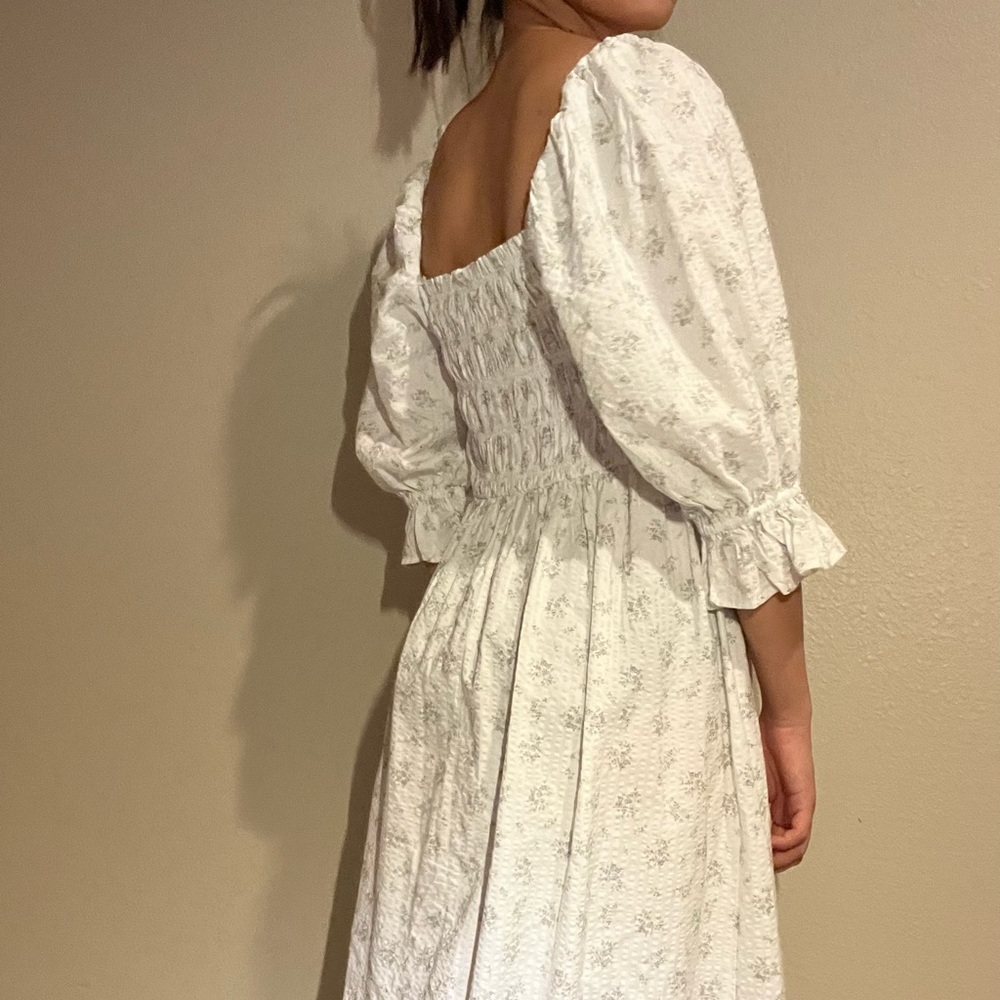 HM puff sleeve floral white maxi dress
